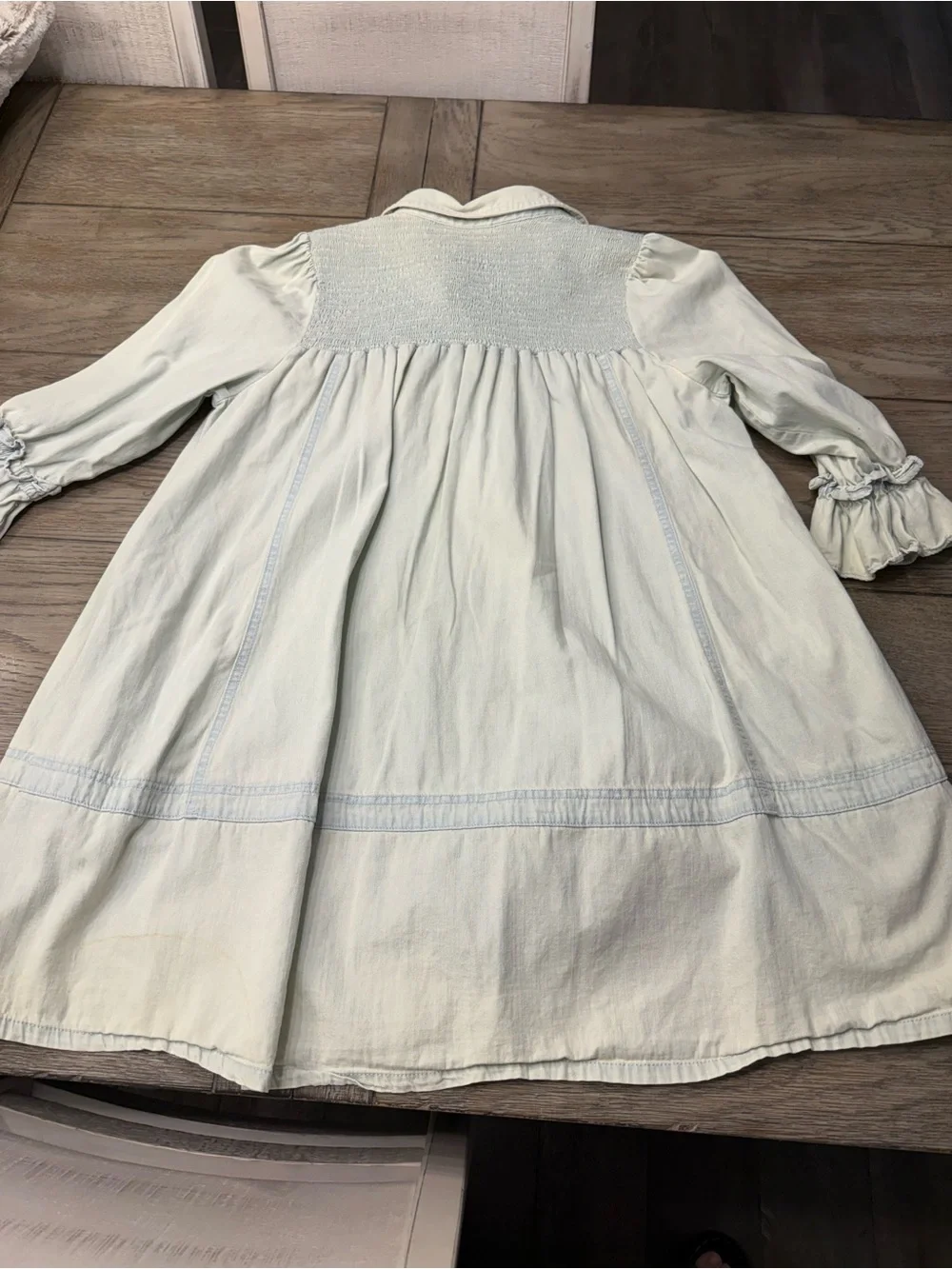 Free People Venessa Denim Tunic Pale Blue Smocked Denim Shirt size Small